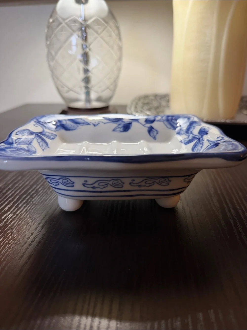 Bella Casa Ganz Blue and White Floral Soap Dish.